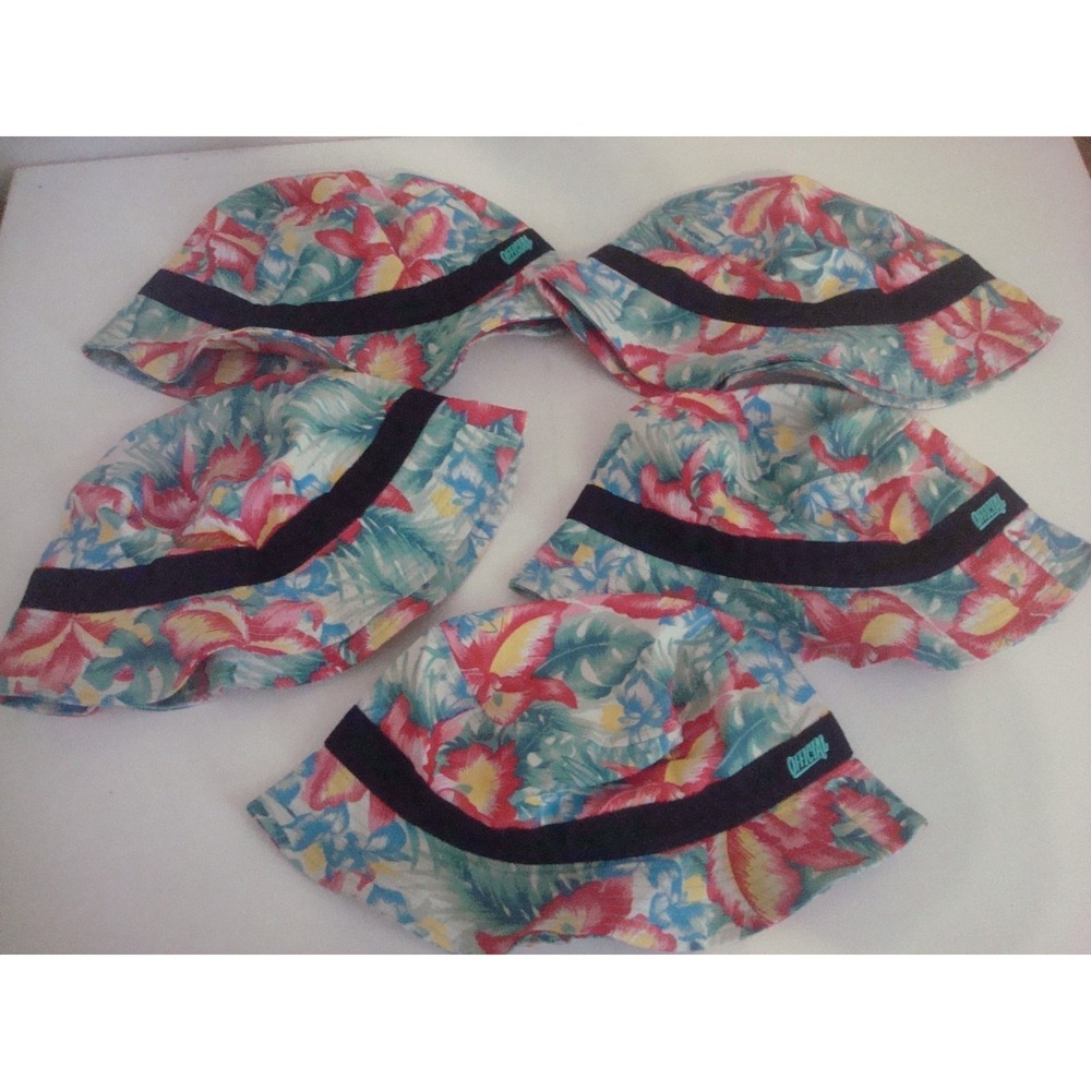 5PC LOT OFFICAL BEACH FLORAL FLOPPY BUCKET FLOWERS  HAT CAP VINTAGE DEADSTOCK 03